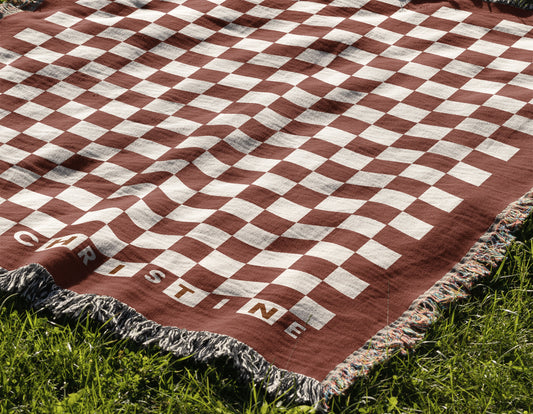 Personalized Brown Classic Check Woven Blanket